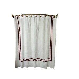 Hotel Brand Textured Shower Curtain White w/ Burgundy Velvet Border 69" x 69.5"